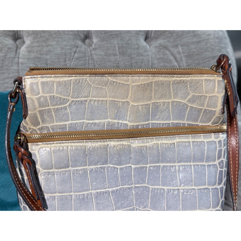 Dooney & Bourke Croc Embossed Leather Crossbody Bag Blue Cream - Picture 3 of 7